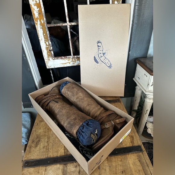 FREEBIRD by Steven FB-Canon Tan Leather Knee-High Boots Size 8 Custom Shoe Tree - Picture 13 of 14